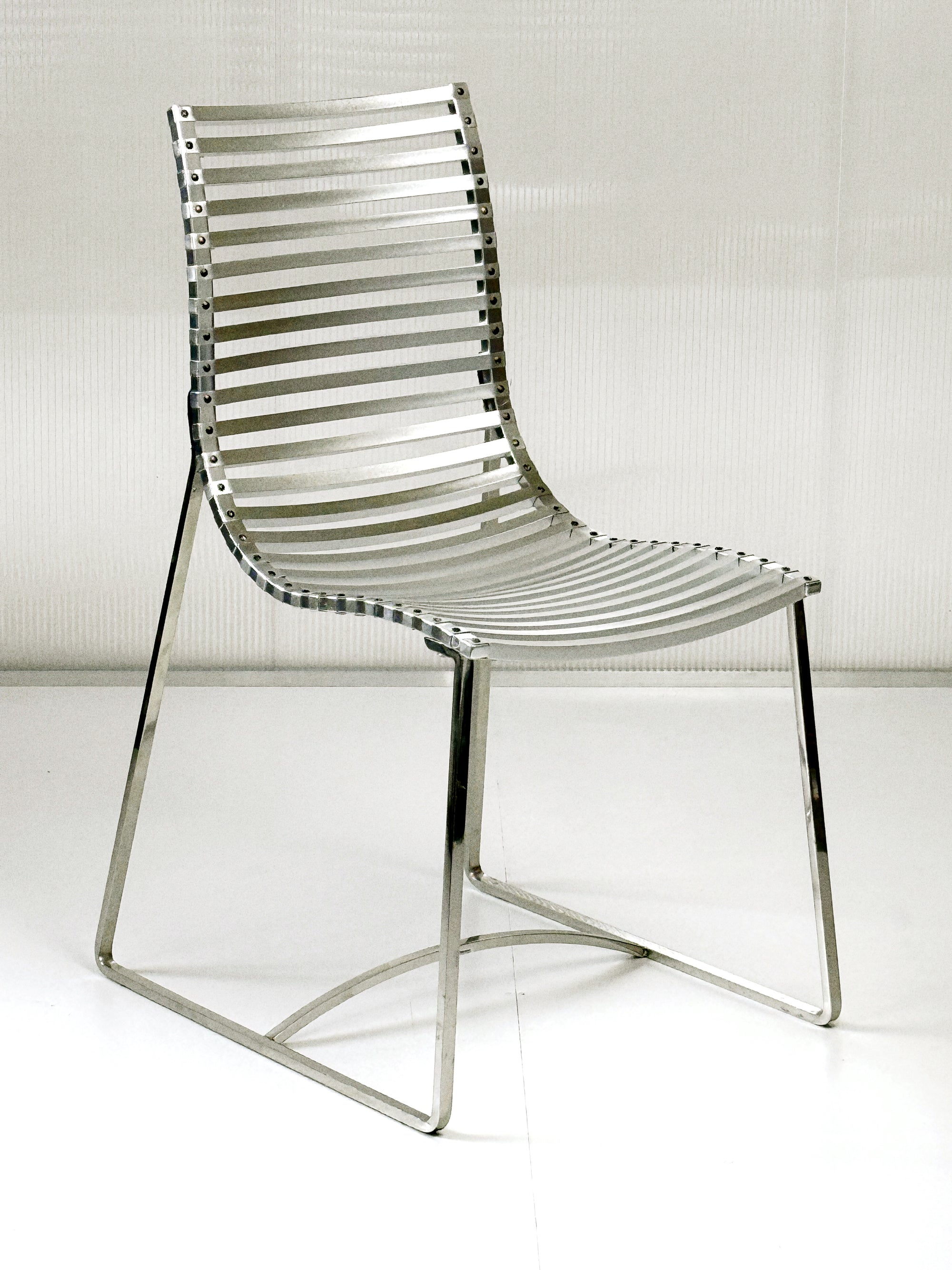 Set of 4 Postmodern Slatted Aluminium Slat Dining Chairs