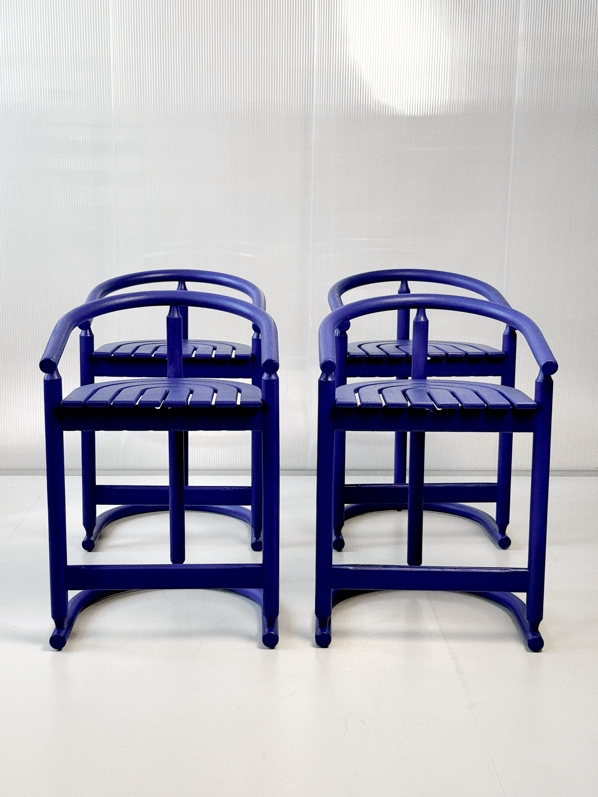 Set of 4 Allmilmö Rainbow Bar Stools | 1980s Postmodern