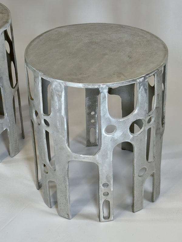 Cast Aluminium Brutalist Side Tables