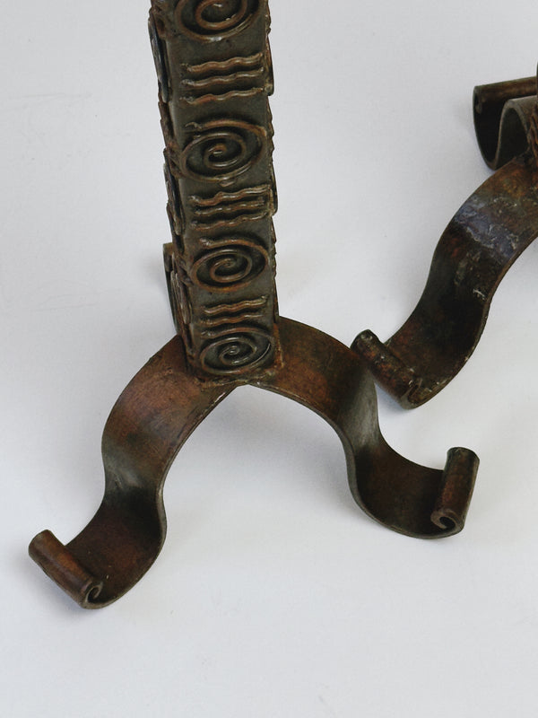 Pair of Brutalist Wrought Iron Floor Candlesticks