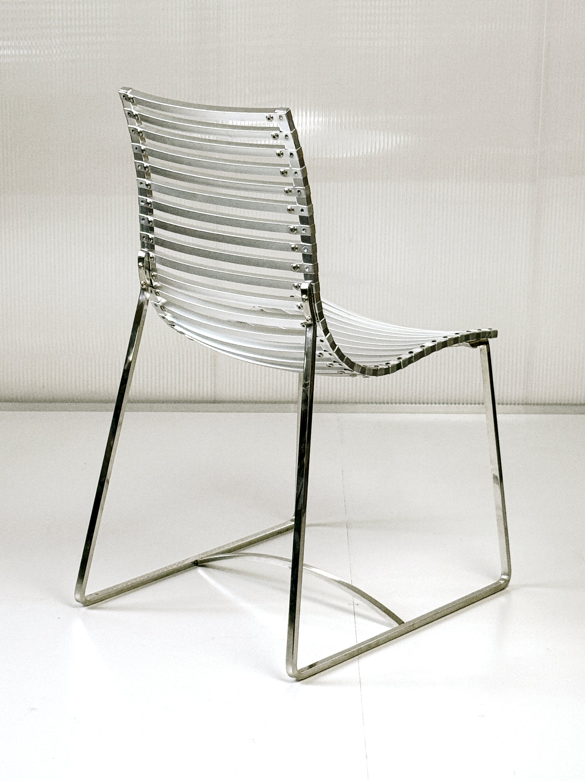 Set of 4 Postmodern Slatted Aluminium Slat Dining Chairs