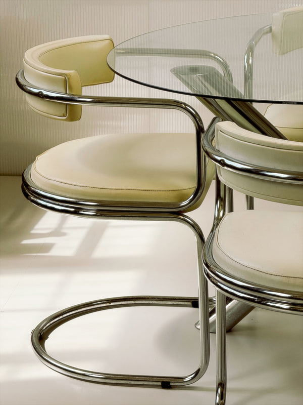 70's Tubular Chrome Cantilever Chairs & Dining Table