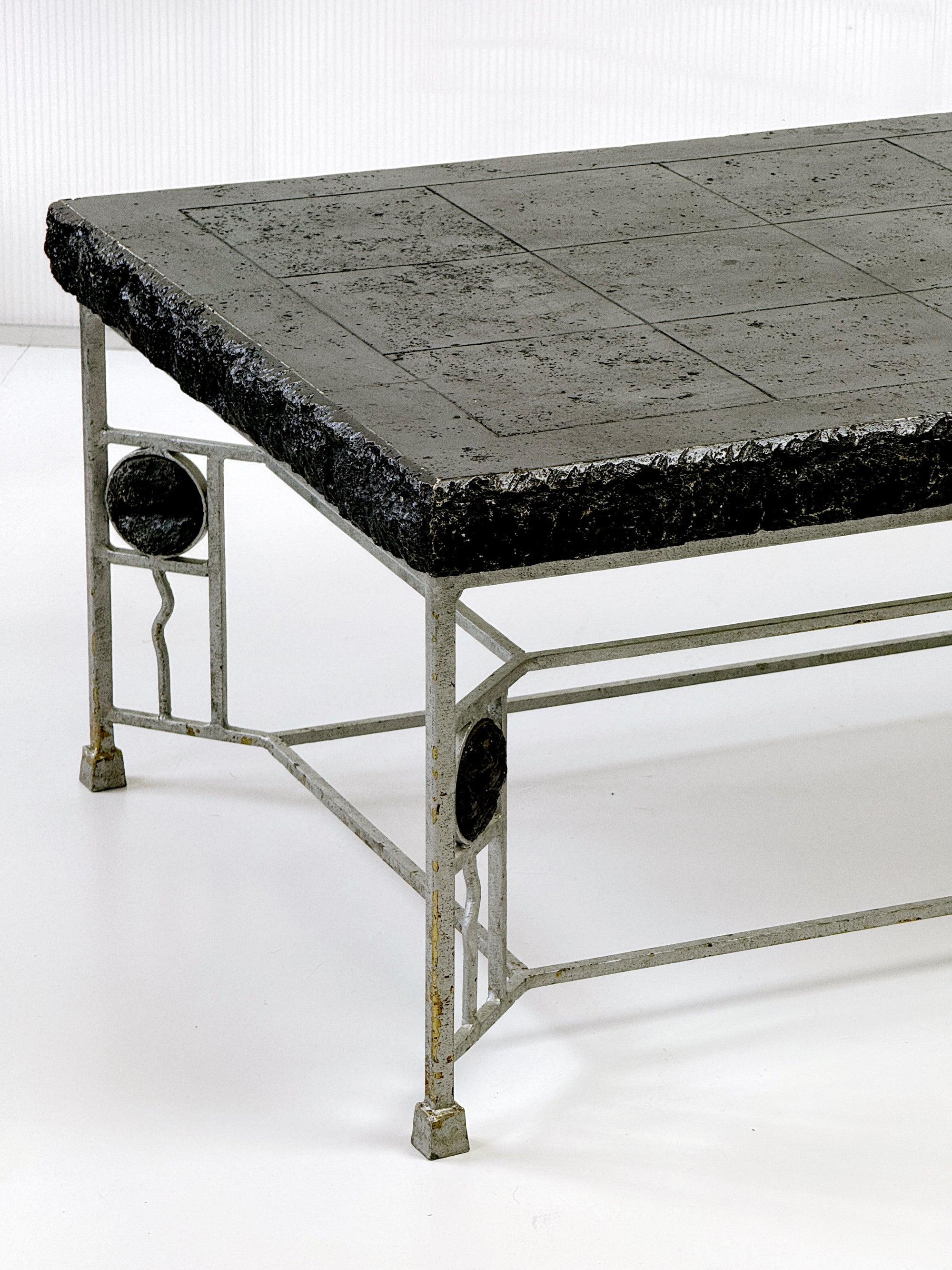 Large 1970s Brutalist Coffee Table – Resin & Steel