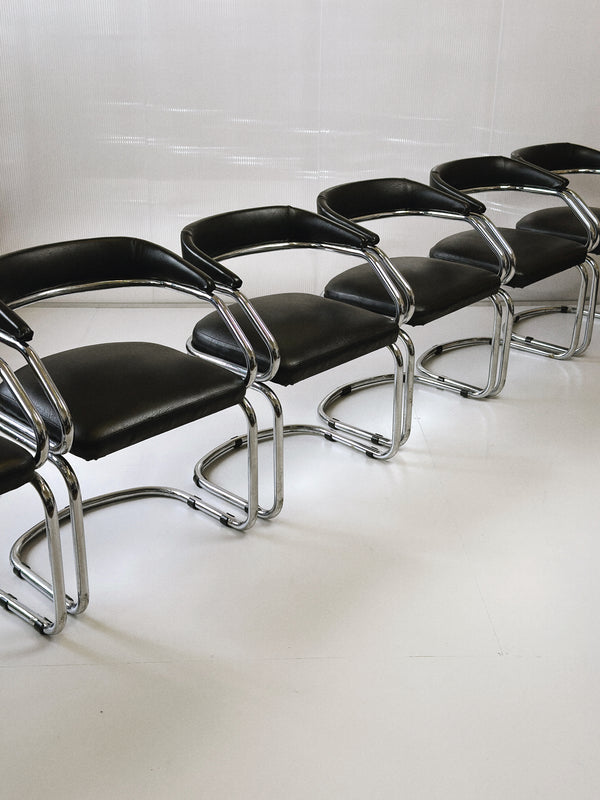 1980s Chrome Dining Table & 4 Cantilever Chairs