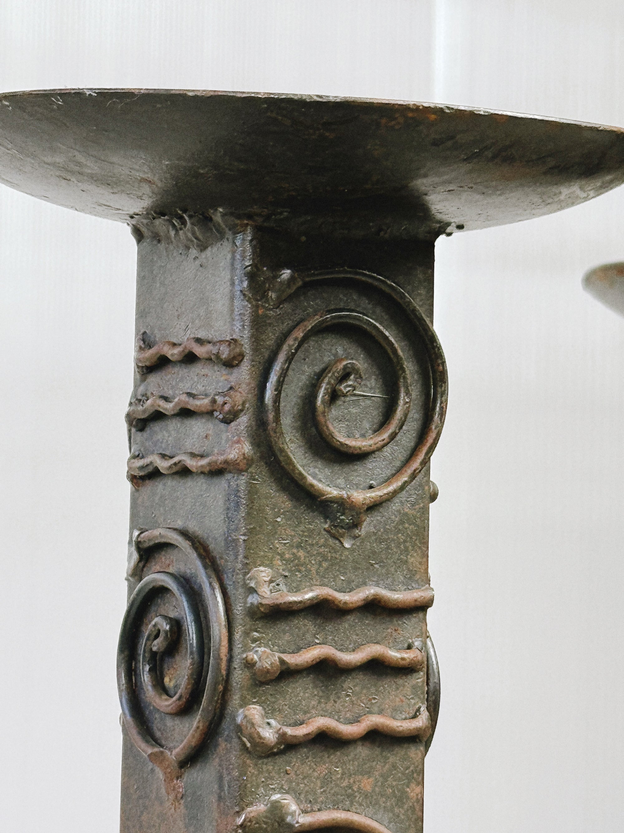 Pair of Brutalist Wrought Iron Floor Candlesticks