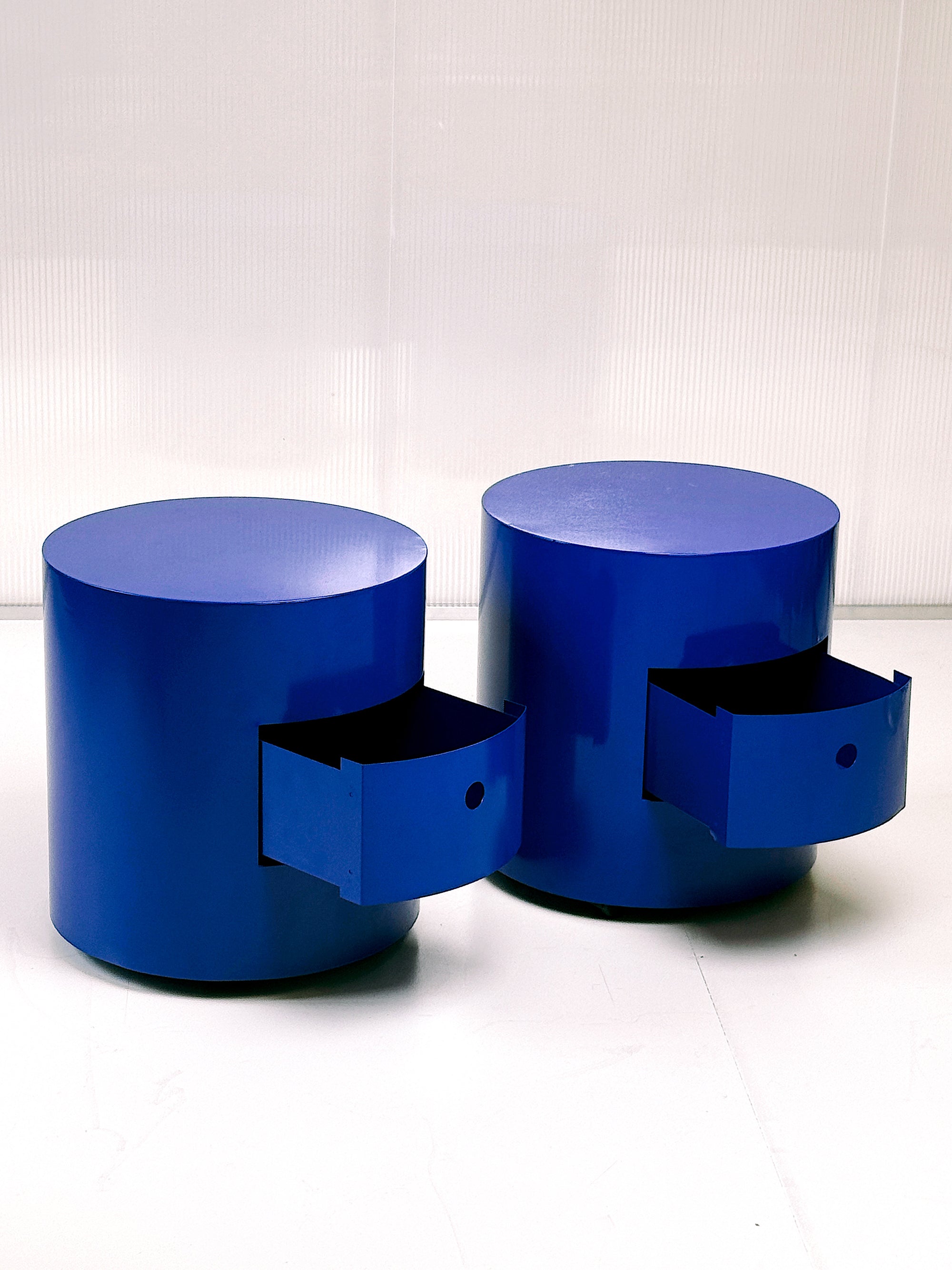Pair of Vintage Steel Bedside Cabinets – Custom Powder Coated Blue