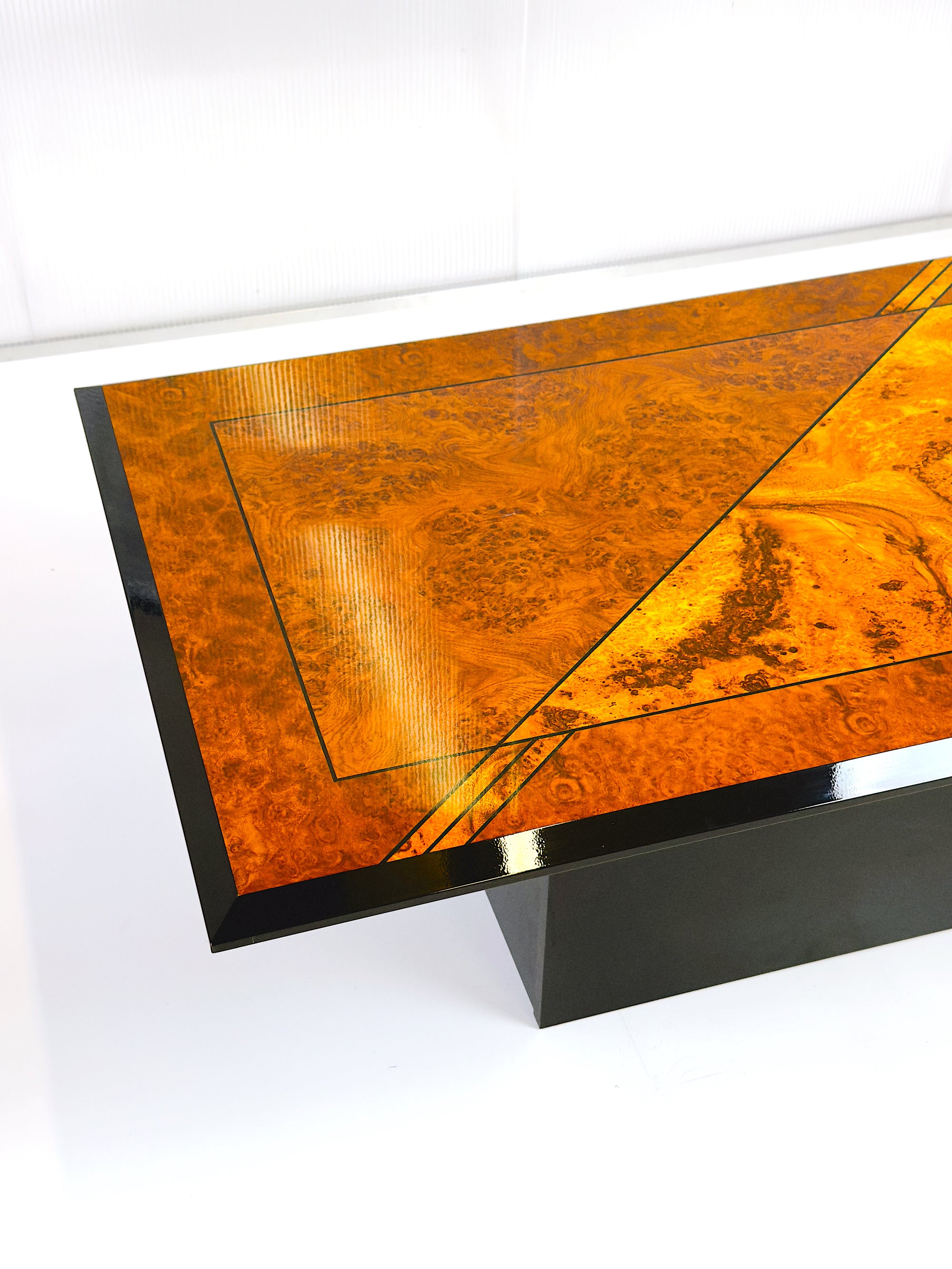 Postmodern Burl Veneer Coffee Table