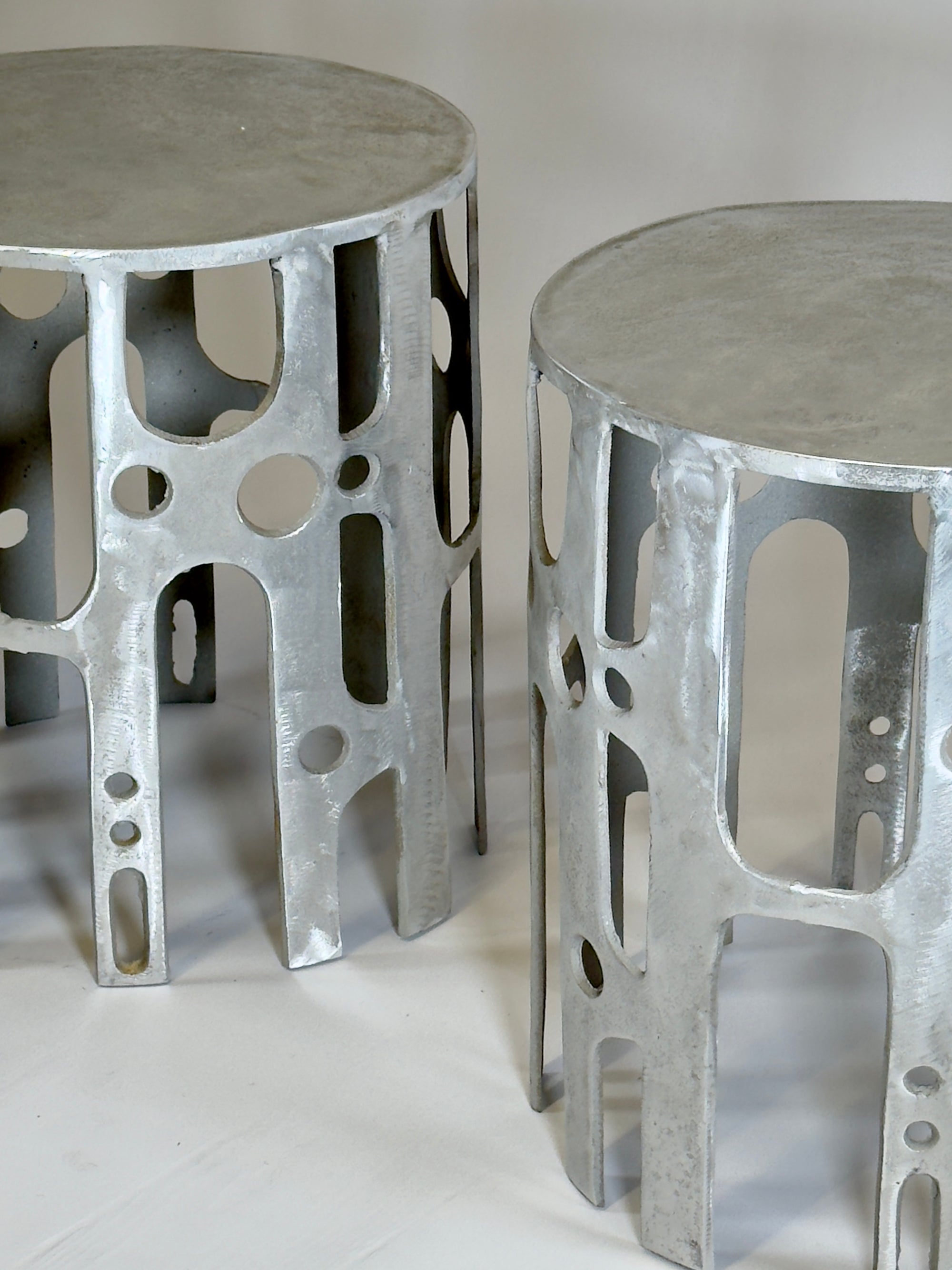Cast Aluminium Brutalist Side Tables