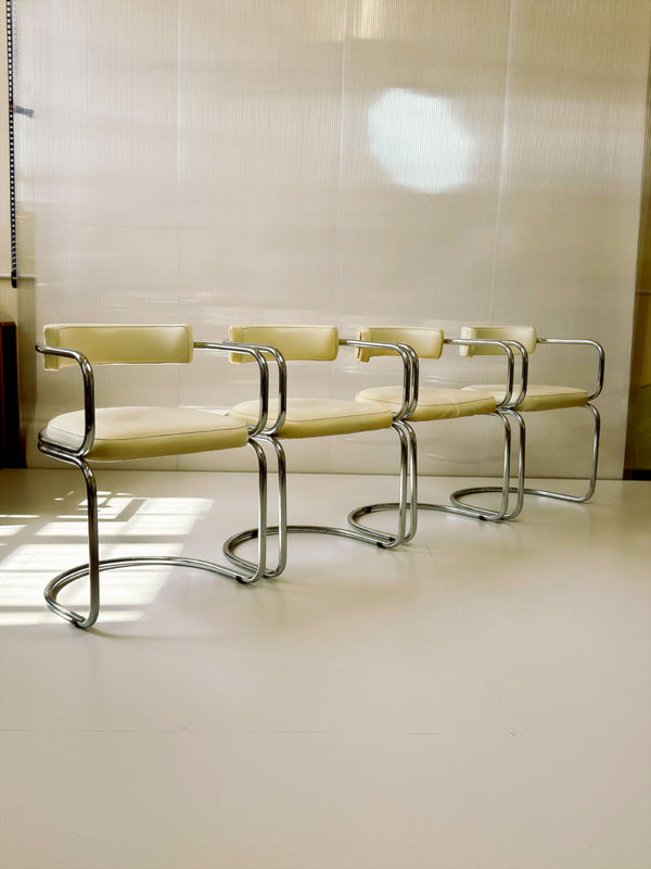 70's Tubular Chrome Cantilever Chairs & Dining Table