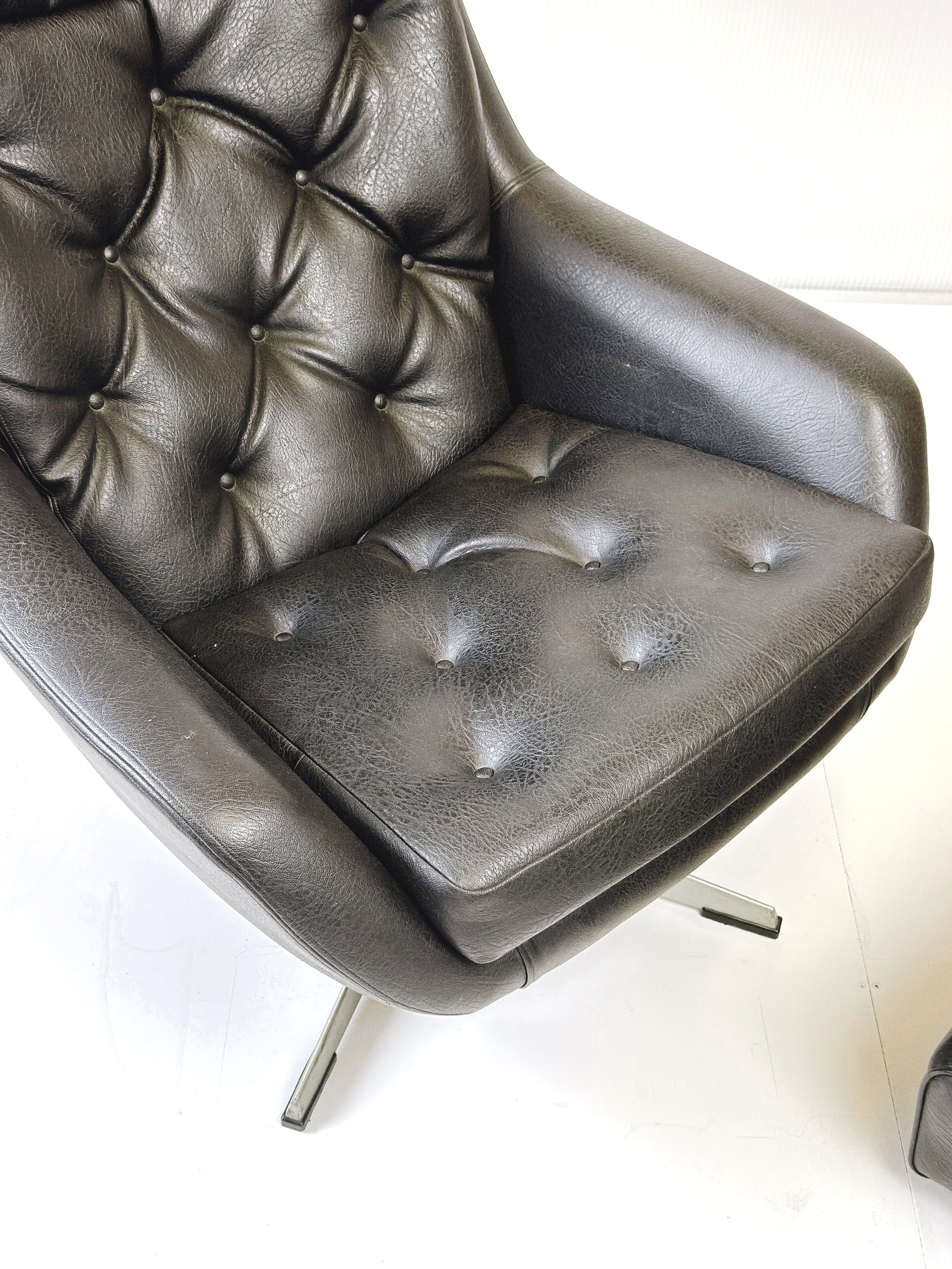 Danish swivel leather armchair & footstool