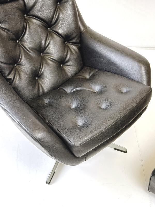 Danish swivel leather armchair & footstool