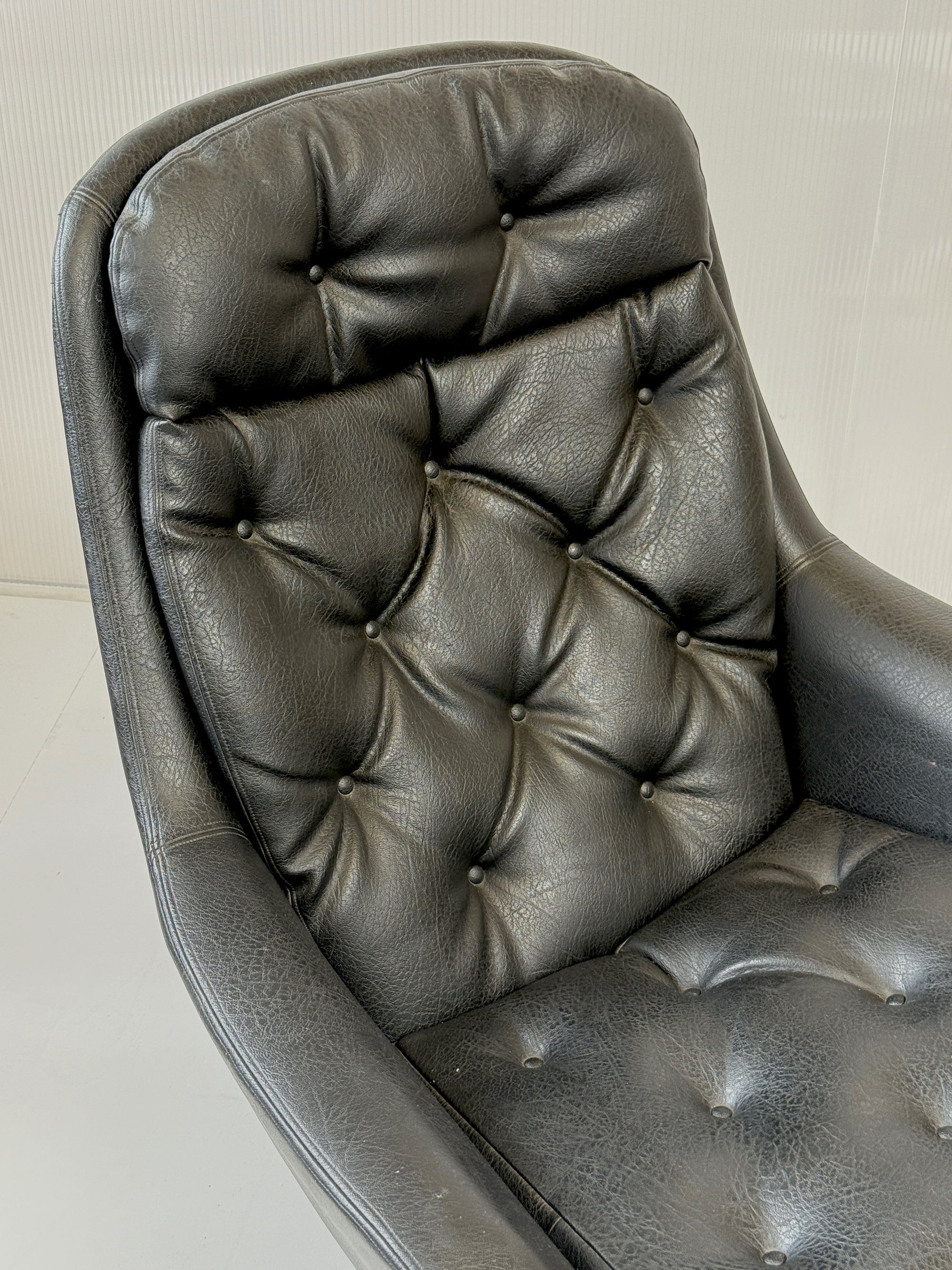 Danish swivel leather armchair & footstool