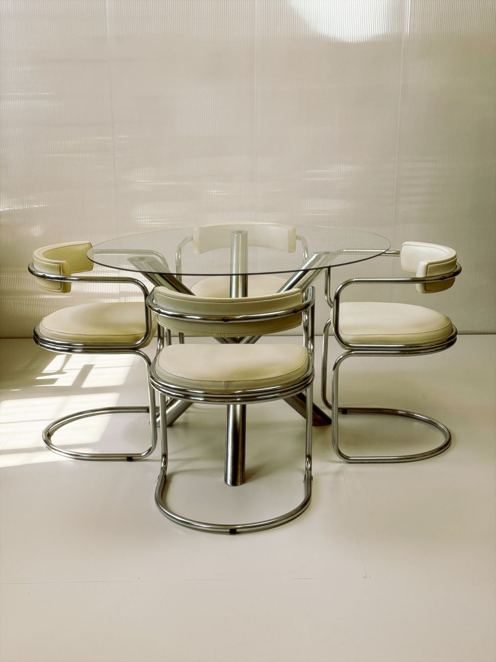 70's Tubular Chrome Cantilever Chairs & Dining Table