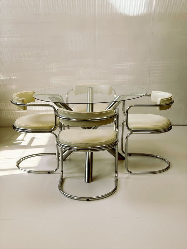 70's Tubular Chrome Cantilever Chairs & Dining Table