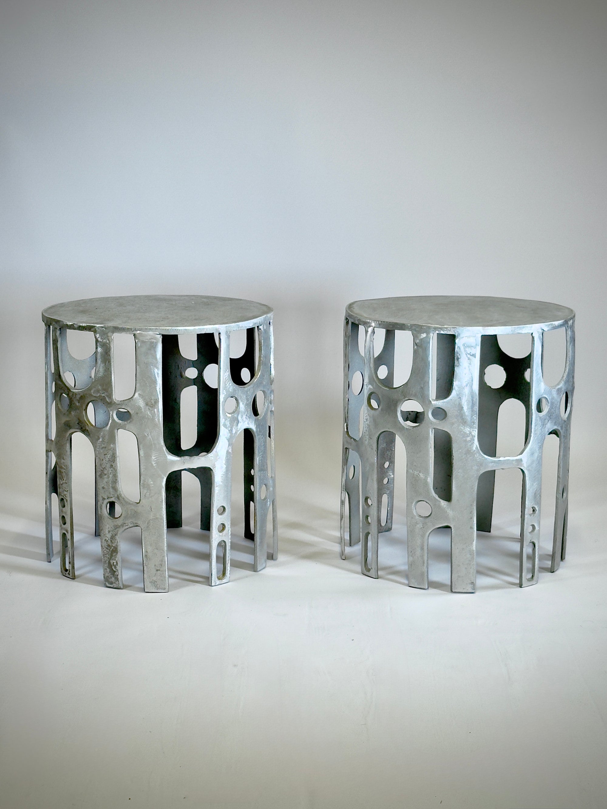 Cast Aluminium Brutalist Side Tables