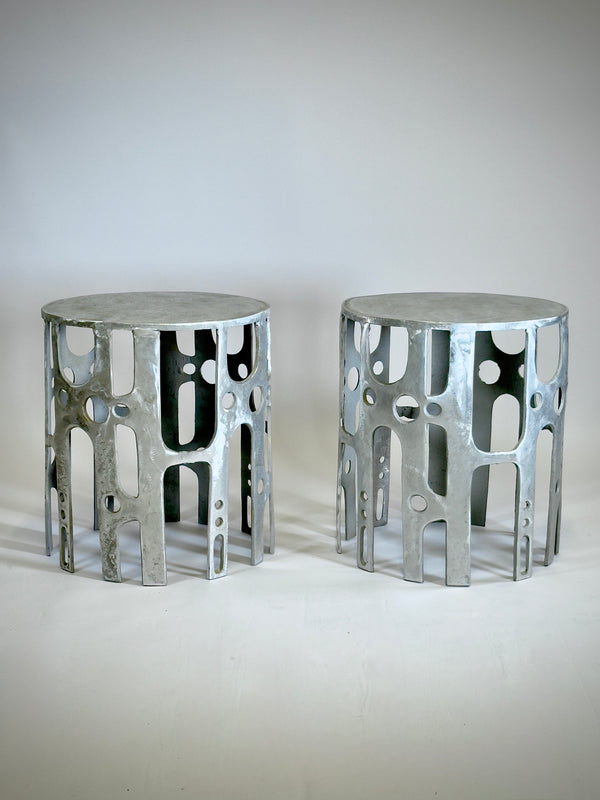 Cast Aluminium Brutalist Side Tables