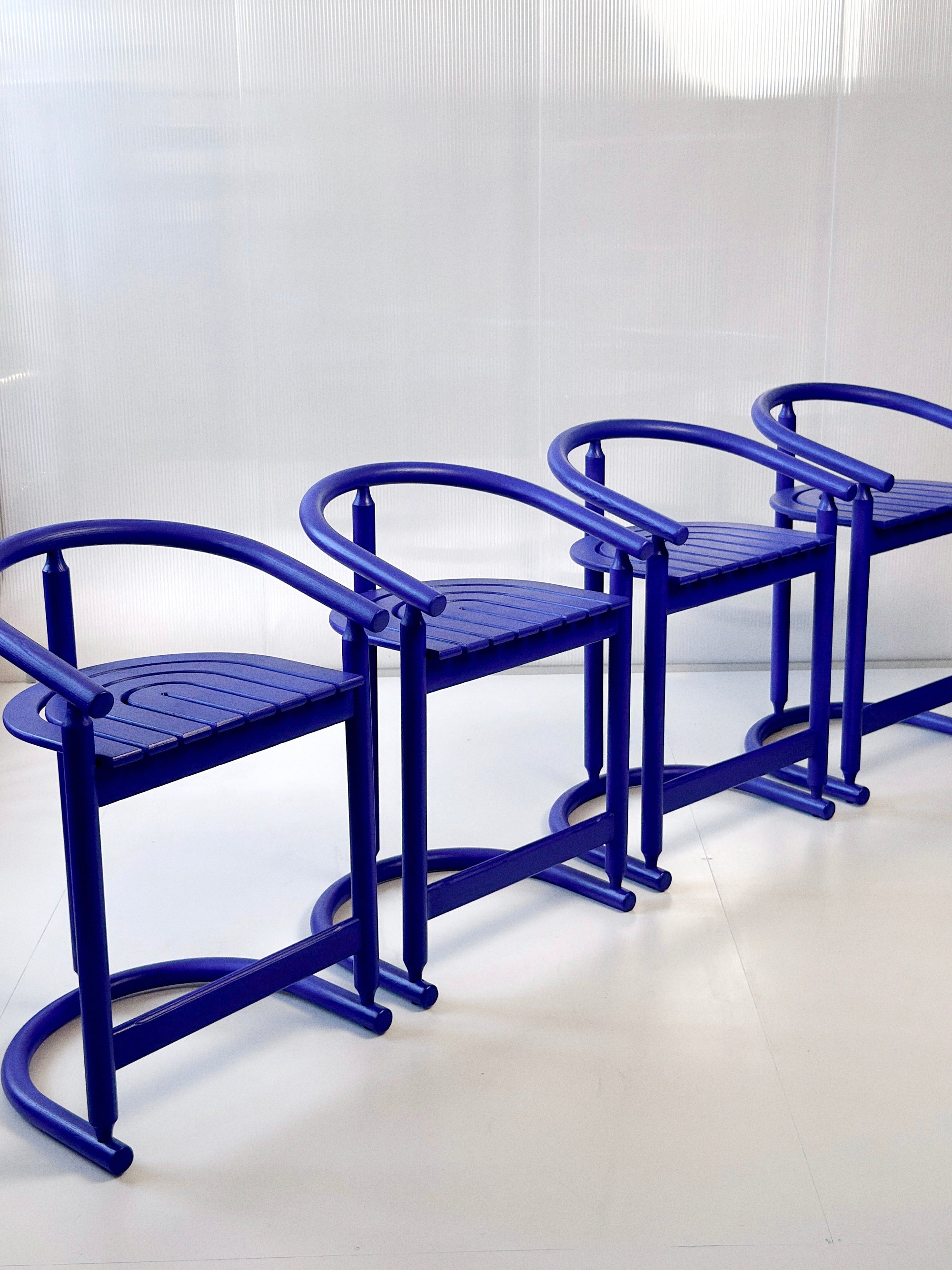 Set of 4 Allmilmö Rainbow Bar Stools | 1980s Postmodern