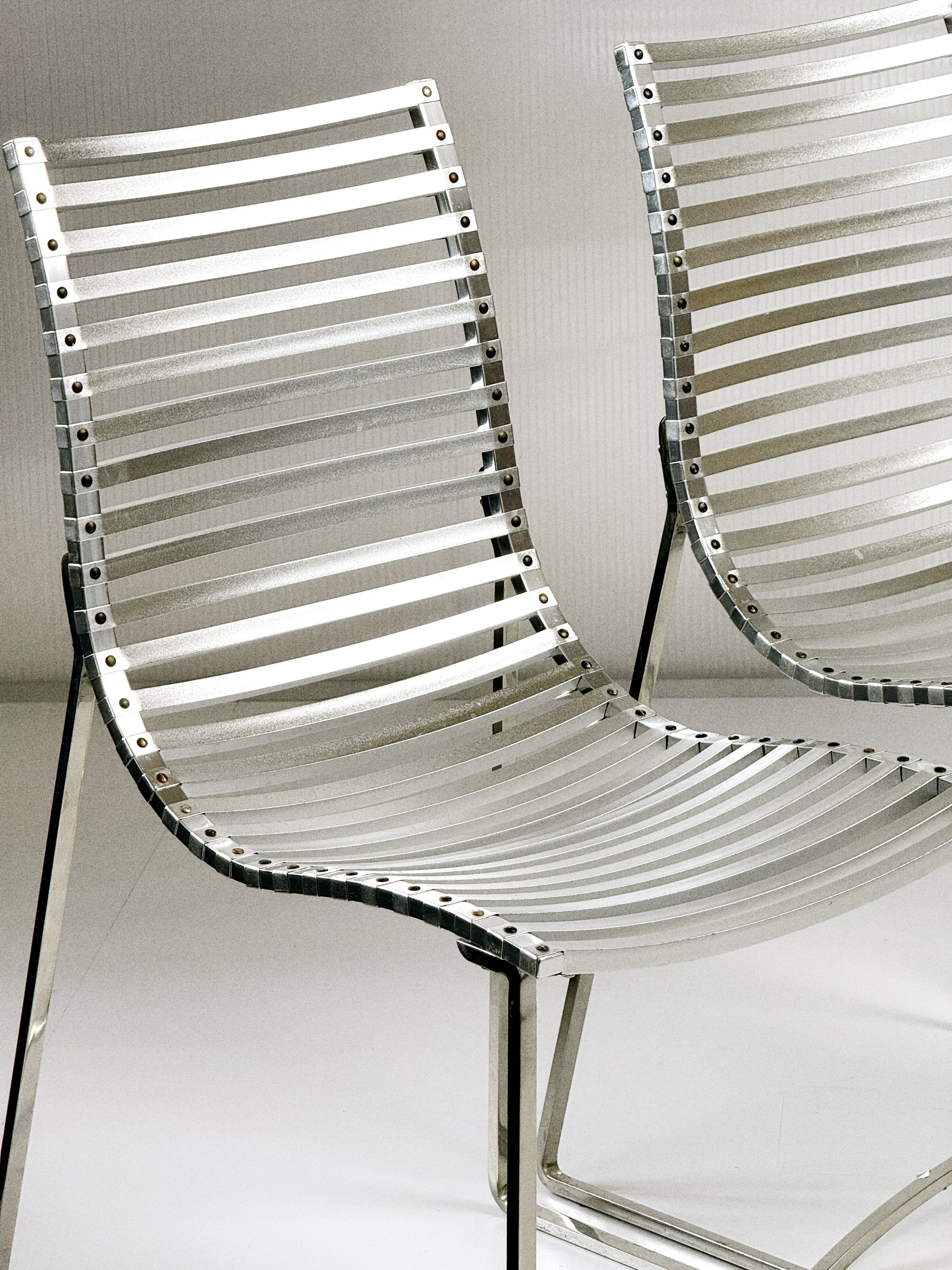 Set of 4 Postmodern Slatted Aluminium Slat Dining Chairs