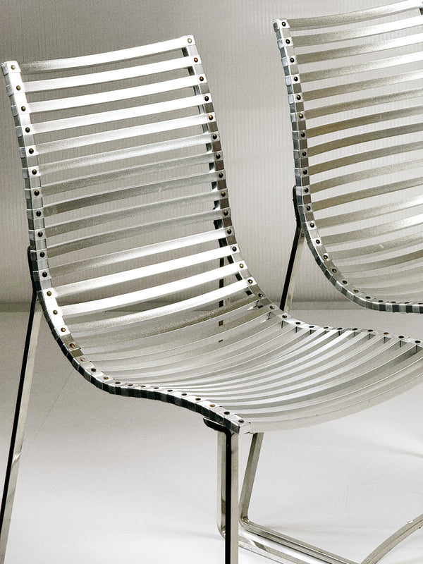 Set of 4 Postmodern Slatted Aluminium Slat Dining Chairs