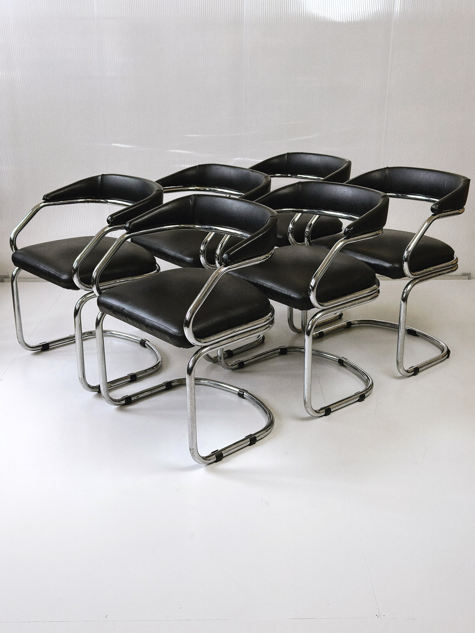 1980s Chrome Dining Table & 4 Cantilever Chairs