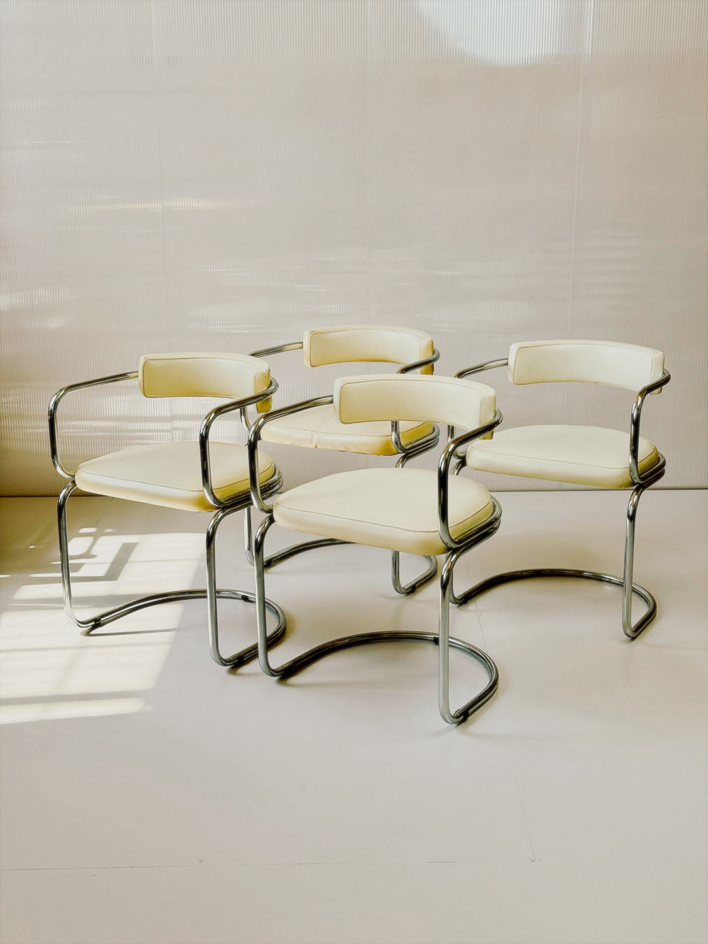 70's Tubular Chrome Cantilever Chairs & Dining Table