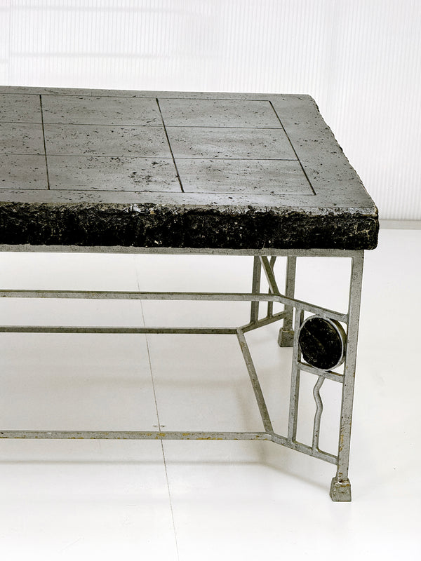 Large 1970s Brutalist Coffee Table – Resin & Steel