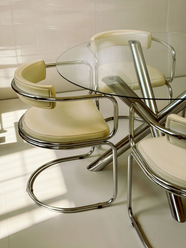70's Tubular Chrome Cantilever Chairs & Dining Table