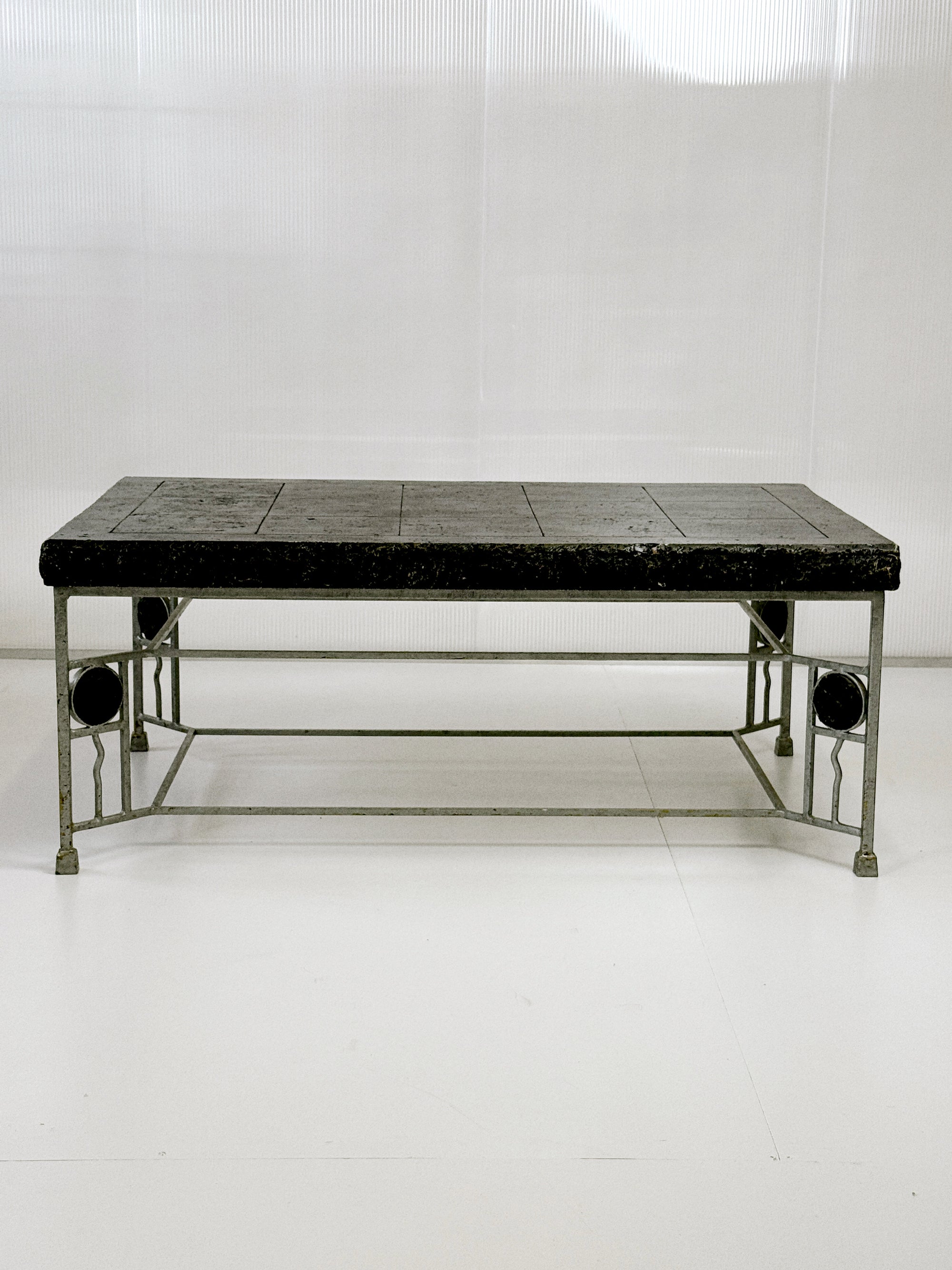 Large 1970s Brutalist Coffee Table – Resin & Steel