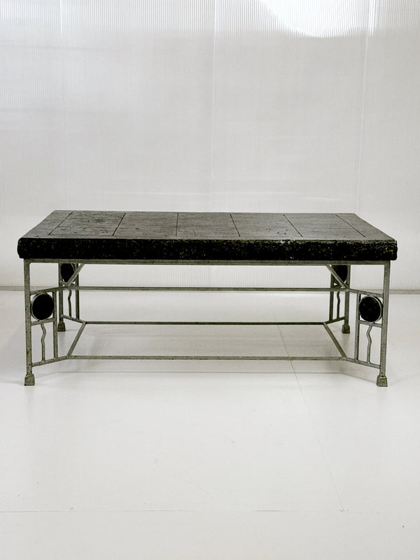 Large 1970s Brutalist Coffee Table – Resin & Steel