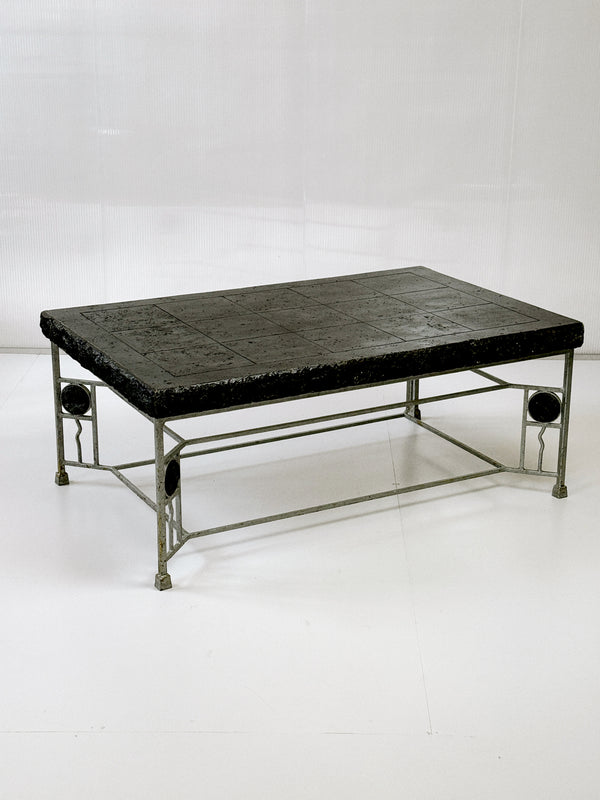 Large 1970s Brutalist Coffee Table – Resin & Steel