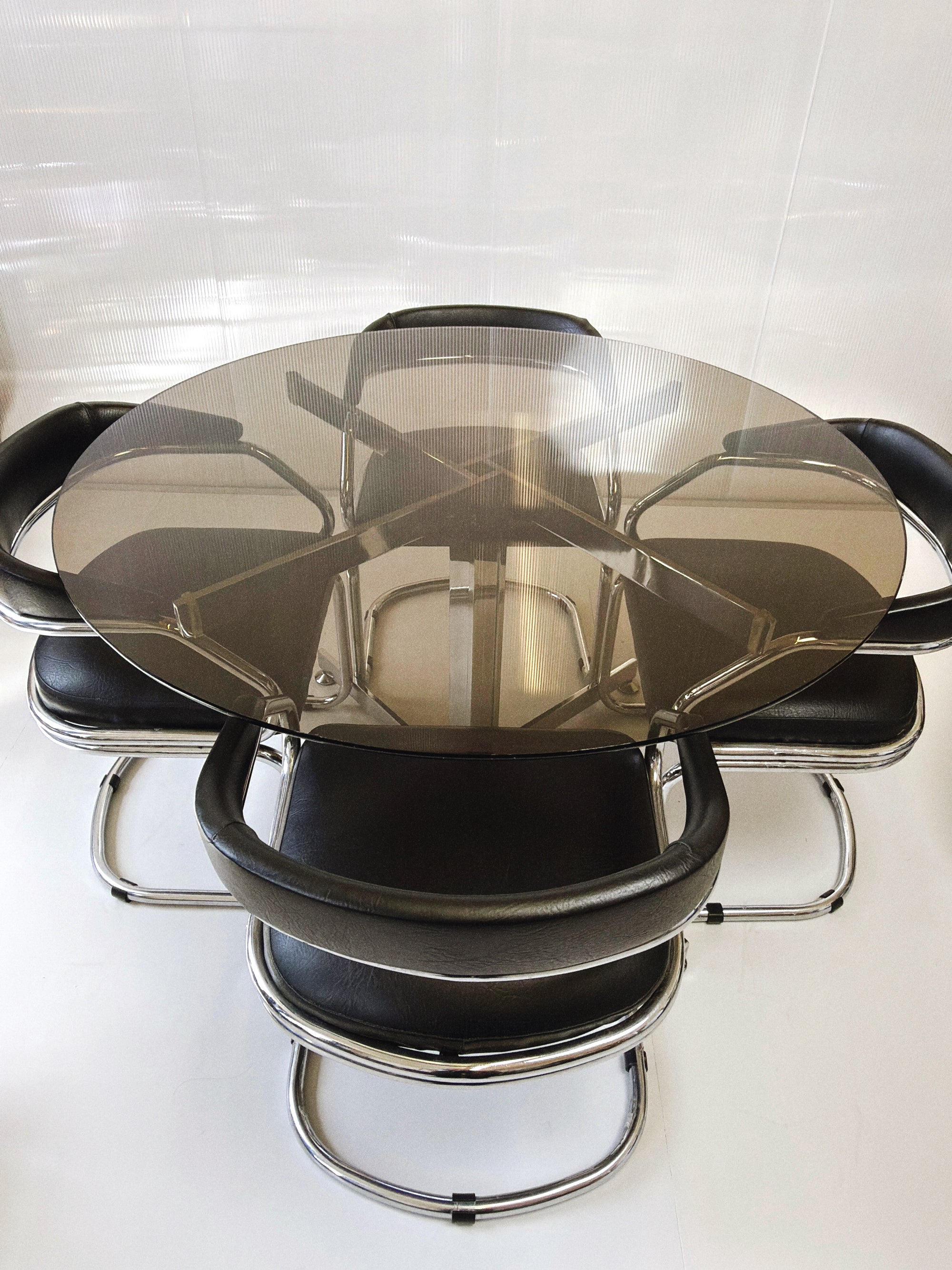 1980s Chrome Dining Table & 4 Cantilever Chairs