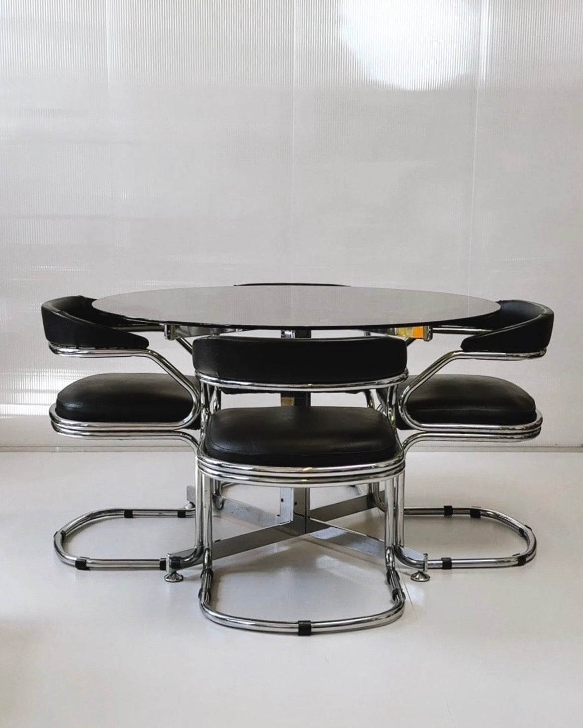 1980s Chrome Dining Table & 4 Cantilever Chairs