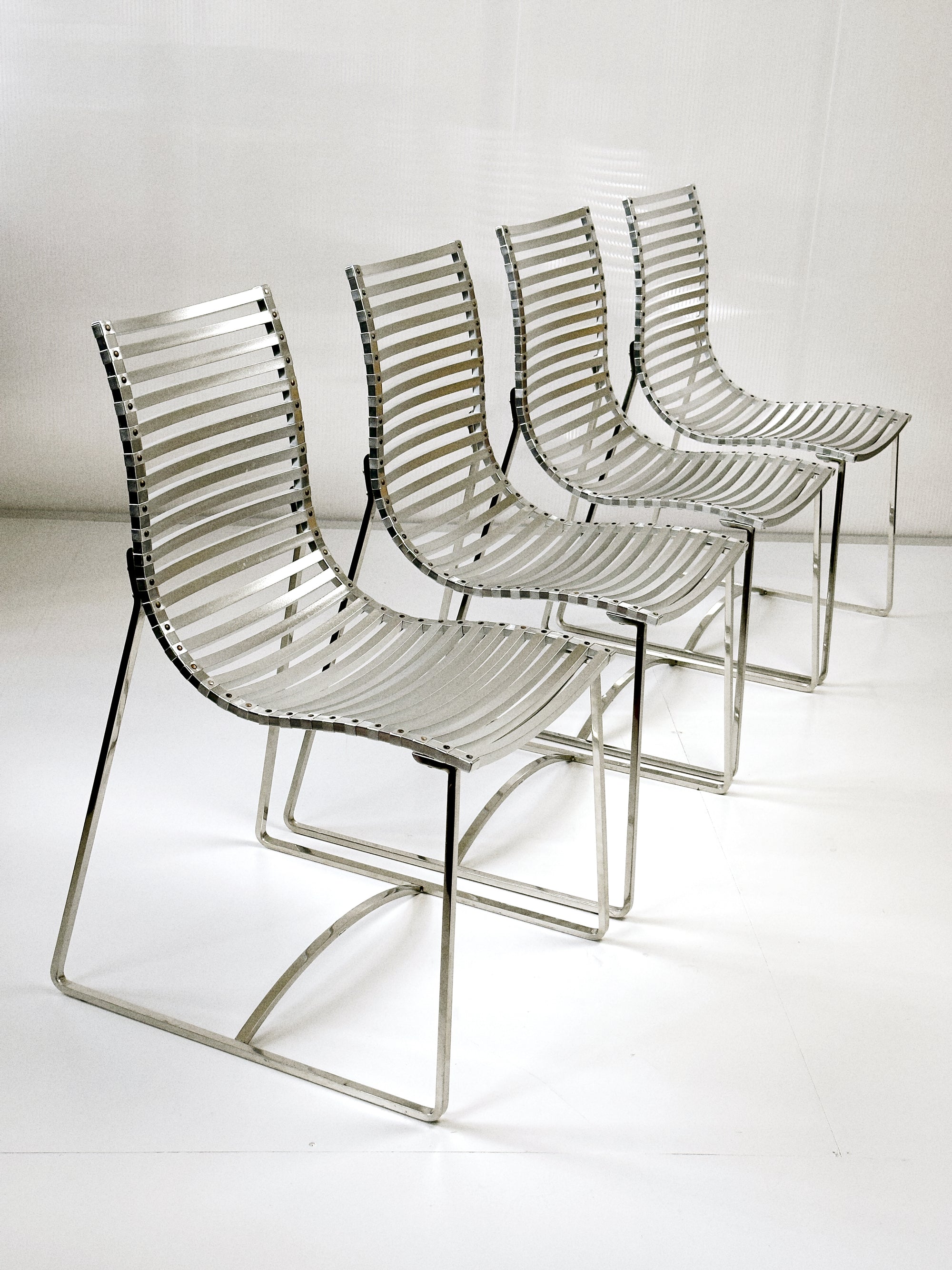 Set of 4 Postmodern Slatted Aluminium Slat Dining Chairs