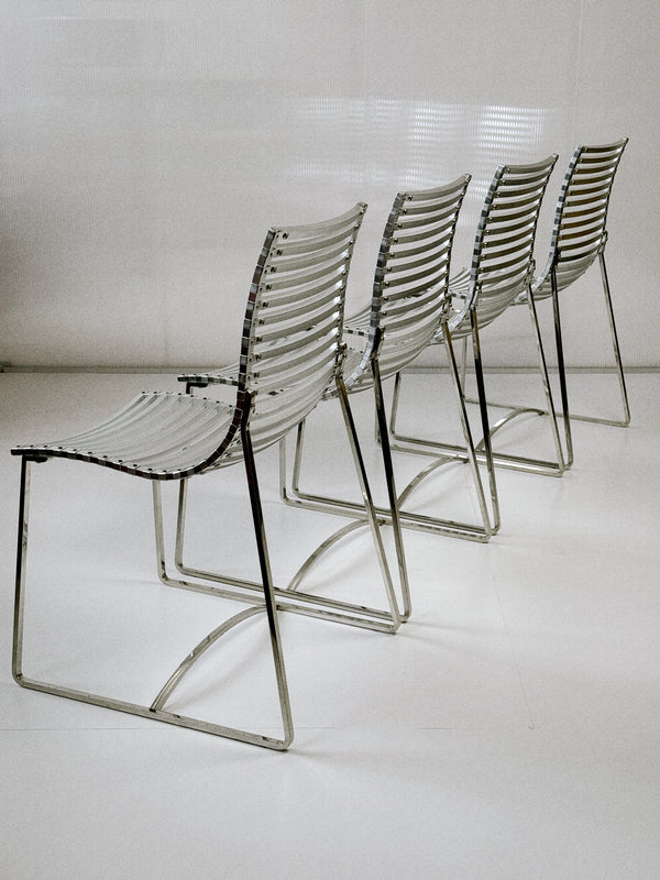 Set of 4 Postmodern Slatted Aluminium Slat Dining Chairs