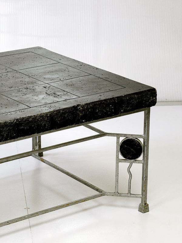 Large 1970s Brutalist Coffee Table – Resin & Steel