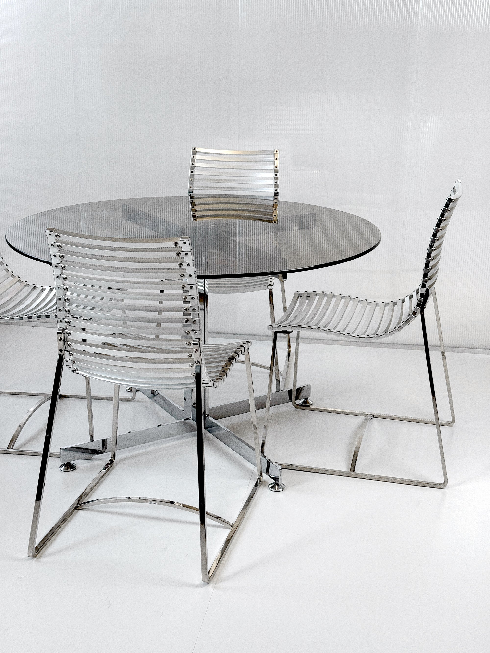 Set of 4 Postmodern Slatted Aluminium Slat Dining Chairs