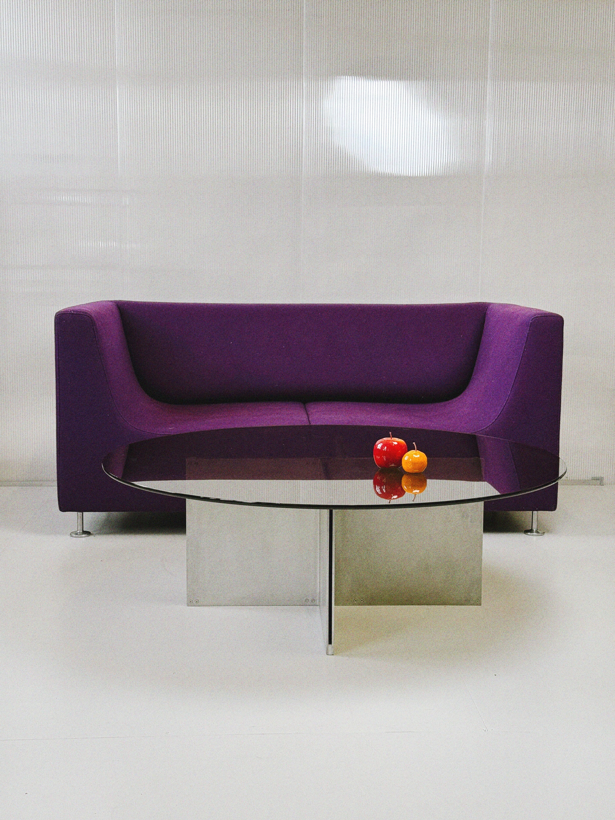 Large Round Smoked Glass Coffee Table with Aluminium Base | 117cm | Postmodern