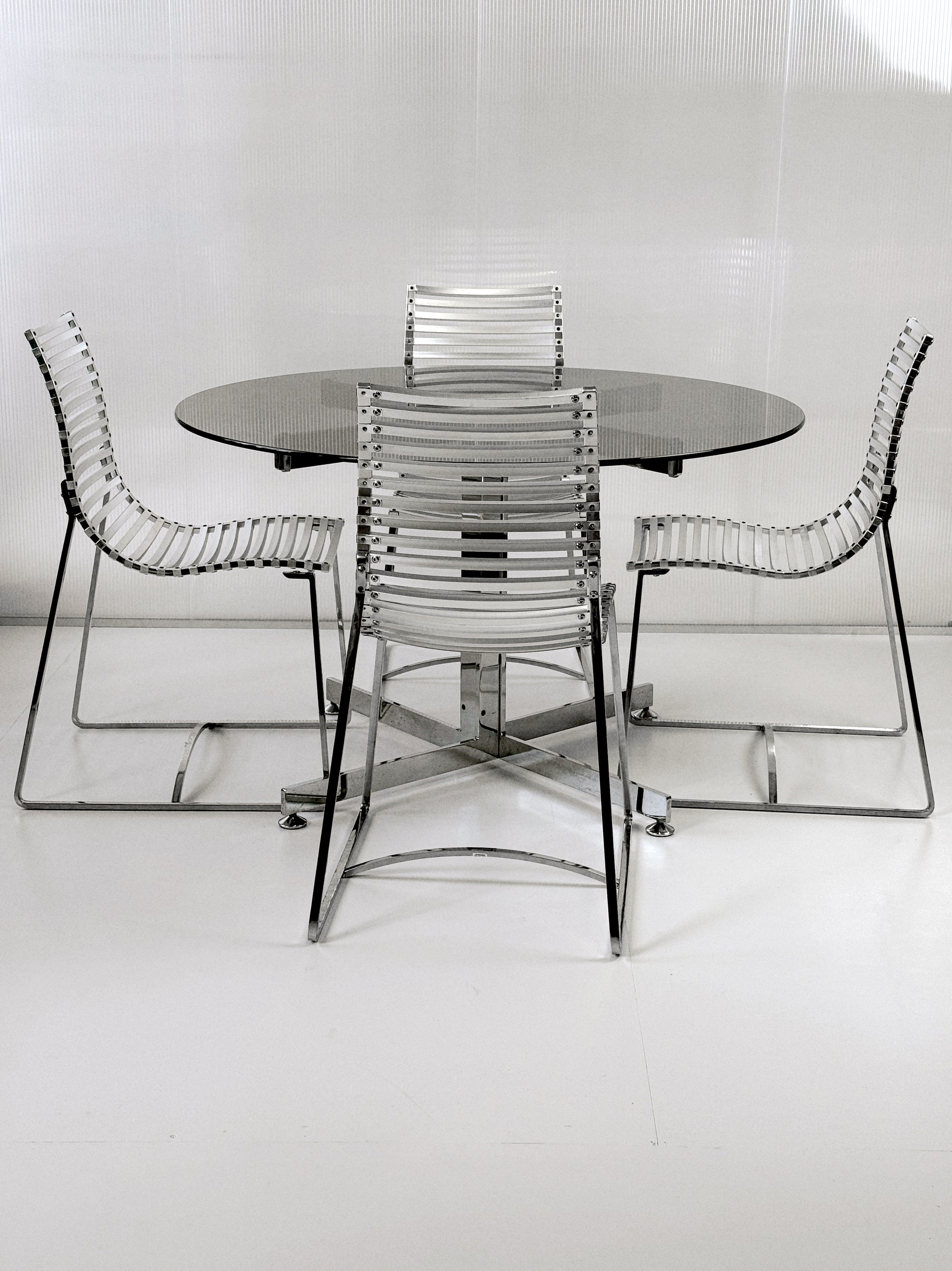 Set of 4 Postmodern Slatted Aluminium Slat Dining Chairs