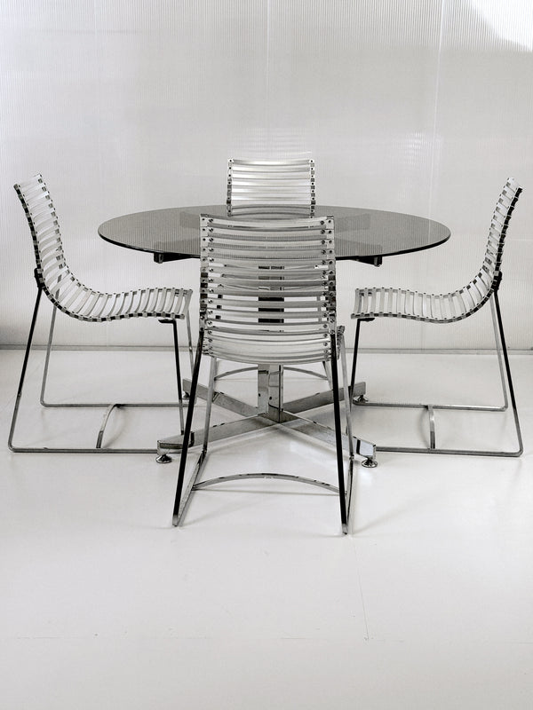 Set of 4 Postmodern Slatted Aluminium Slat Dining Chairs