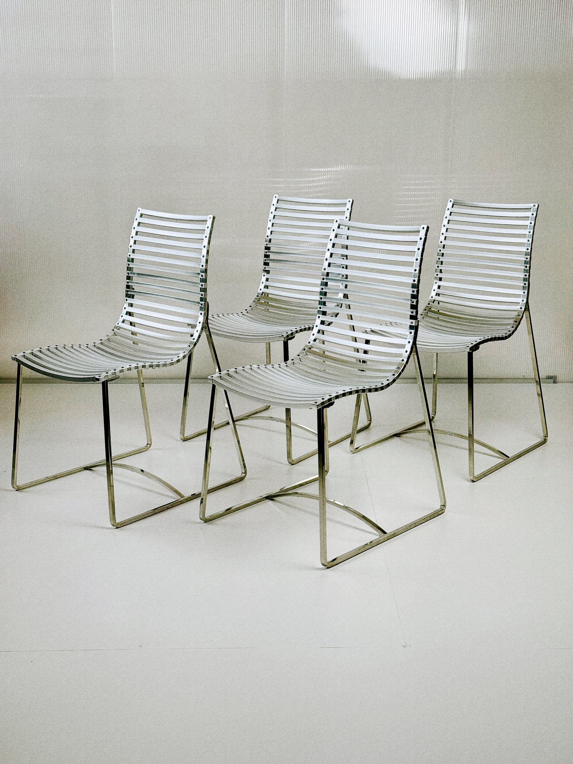 Set of 4 Postmodern Slatted Aluminium Slat Dining Chairs