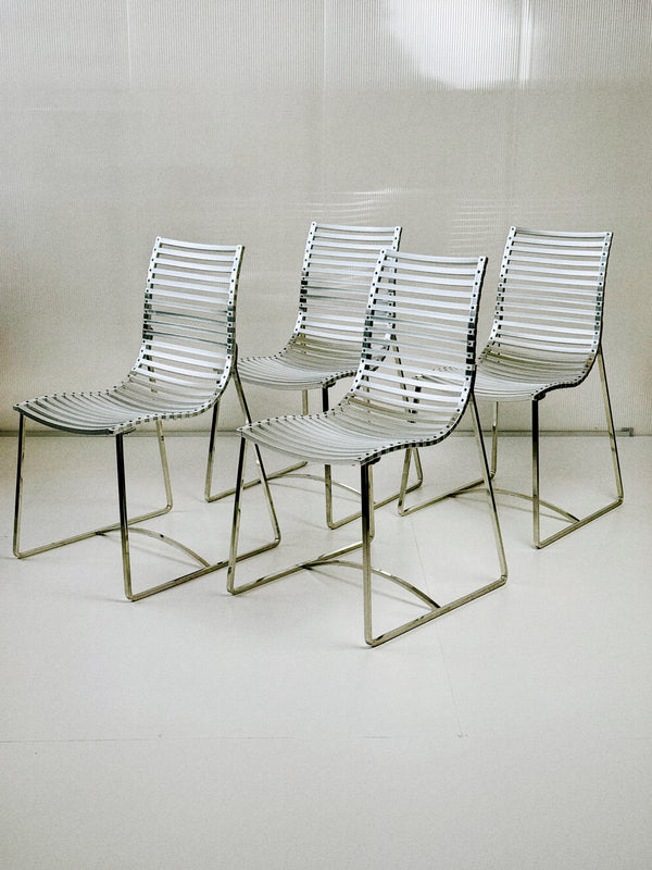Set of 4 Postmodern Slatted Aluminium Slat Dining Chairs