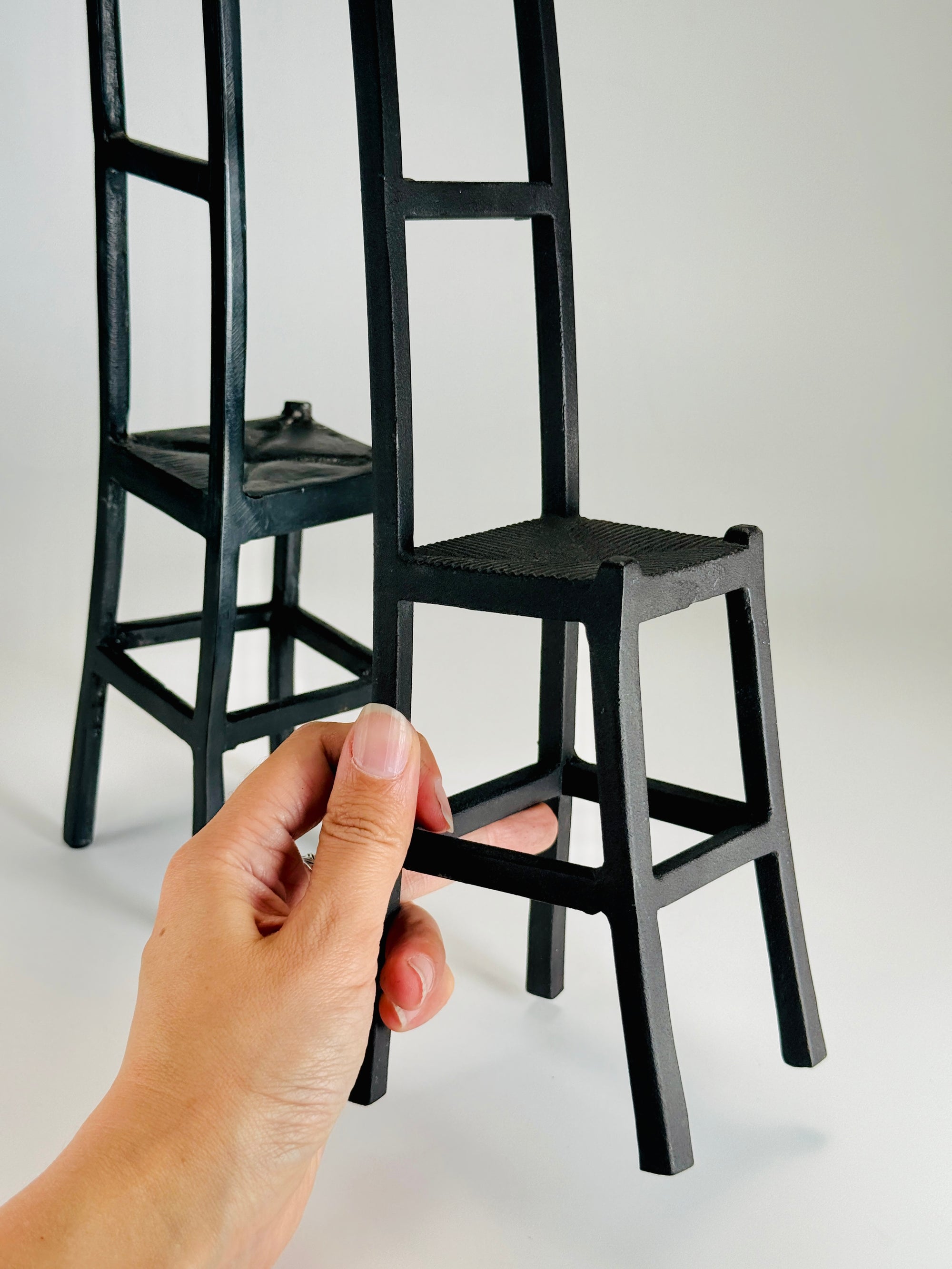 Cast Iron Ladder-Back Chair Sculptures | Brutalist Design