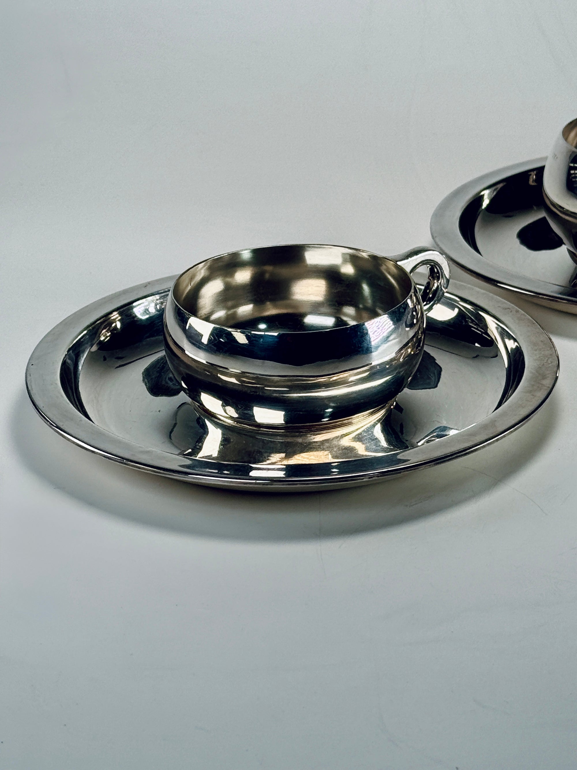 Silver Plated Cup & Saucer Set | R&B Silversmiths | 1920s Art Deco