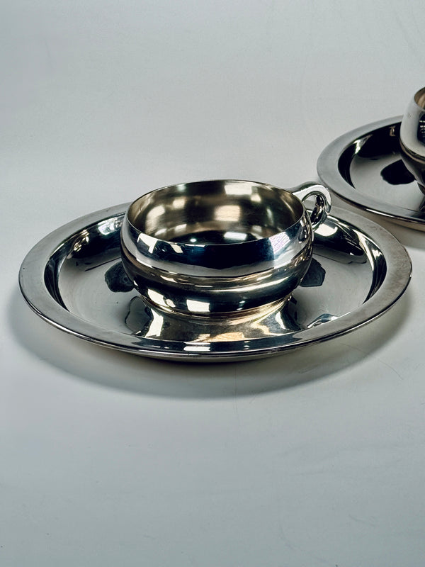 Silver Plated Cup & Saucer Set | R&B Silversmiths | 1920s Art Deco