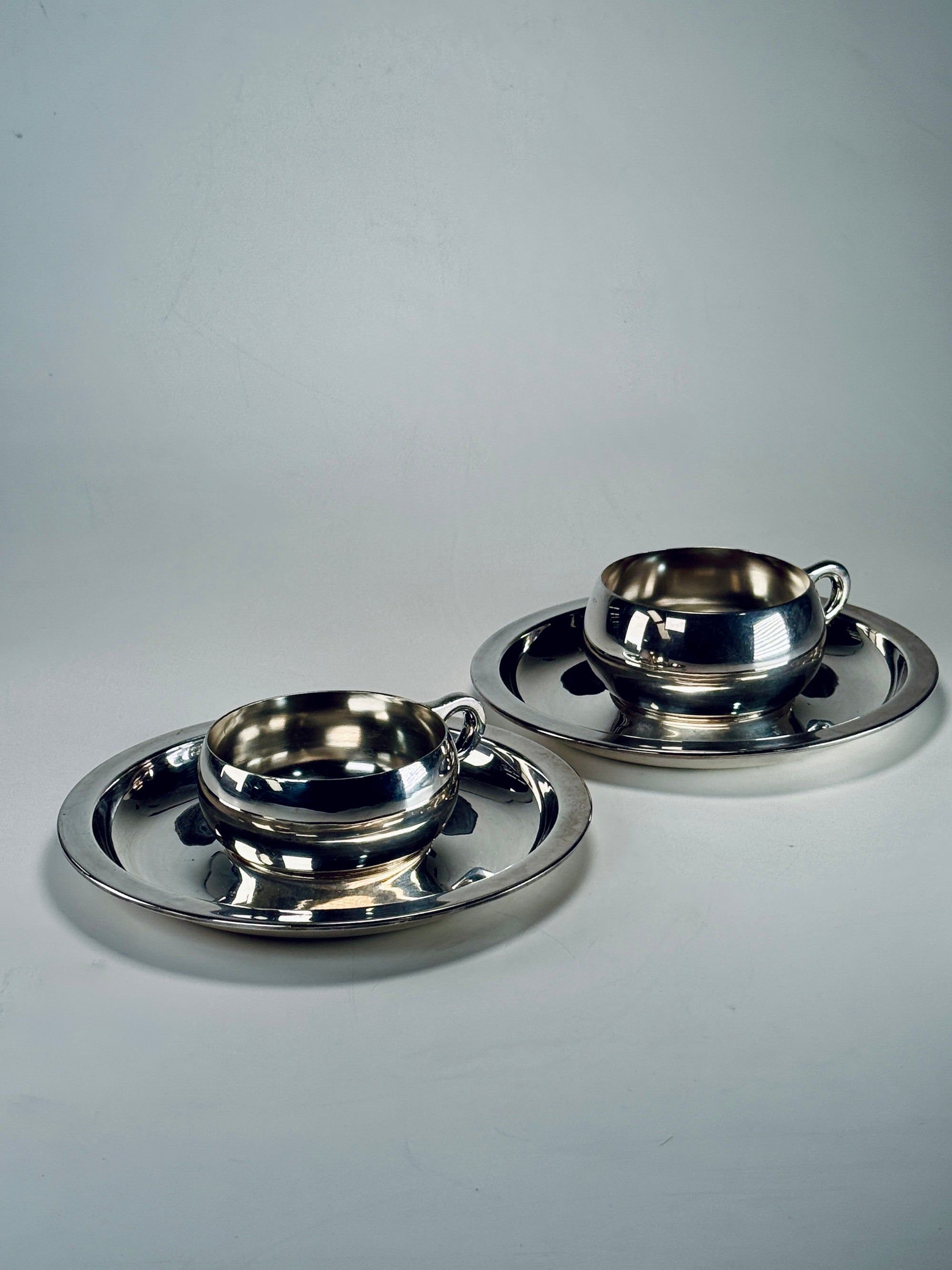Silver Plated Cup & Saucer Set | R&B Silversmiths | 1920s Art Deco