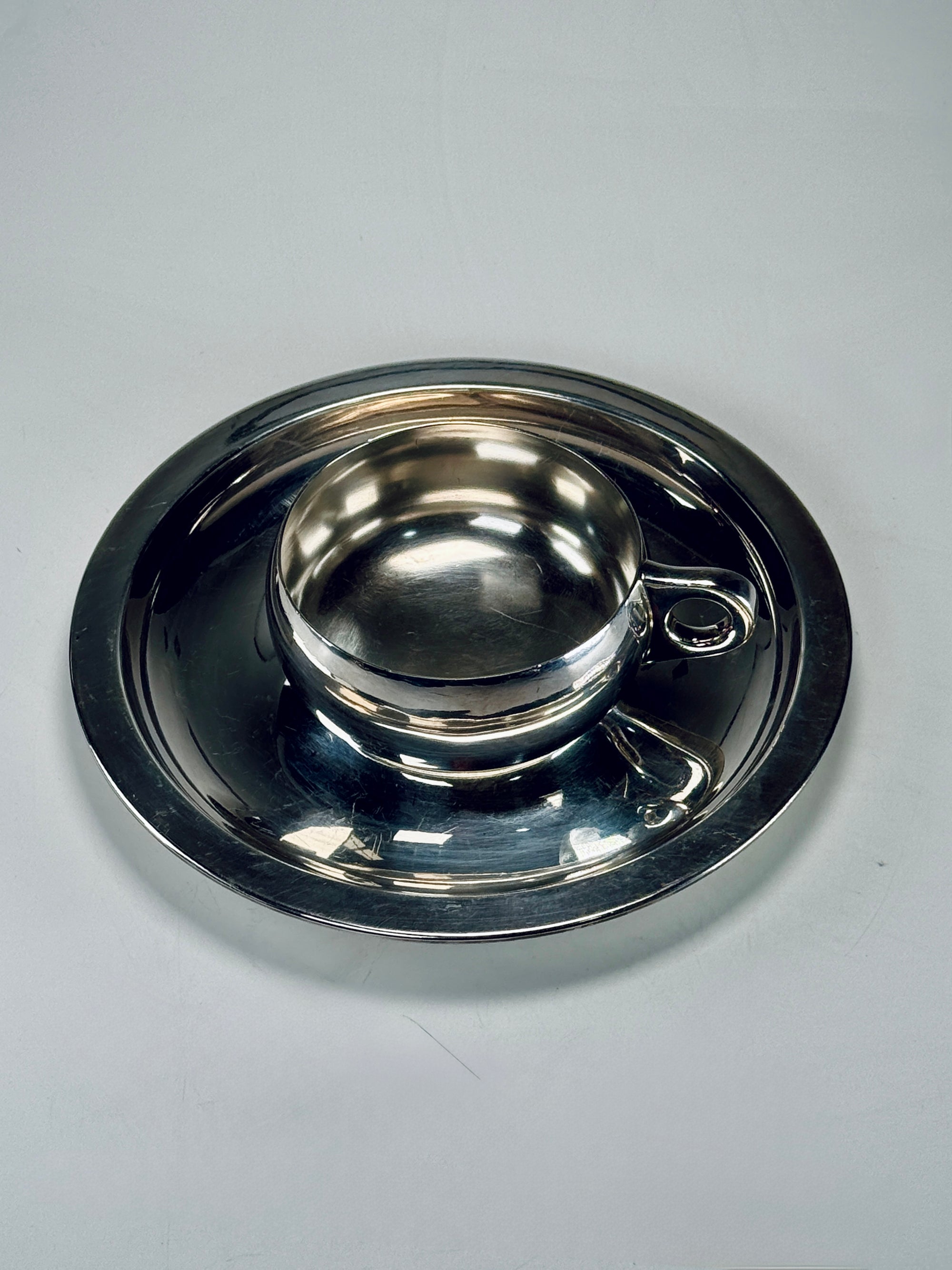 Silver Plated Cup & Saucer Set | R&B Silversmiths | 1920s Art Deco