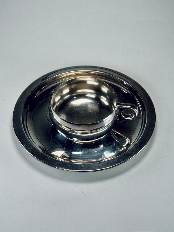 Silver Plated Cup & Saucer Set | R&B Silversmiths | 1920s Art Deco
