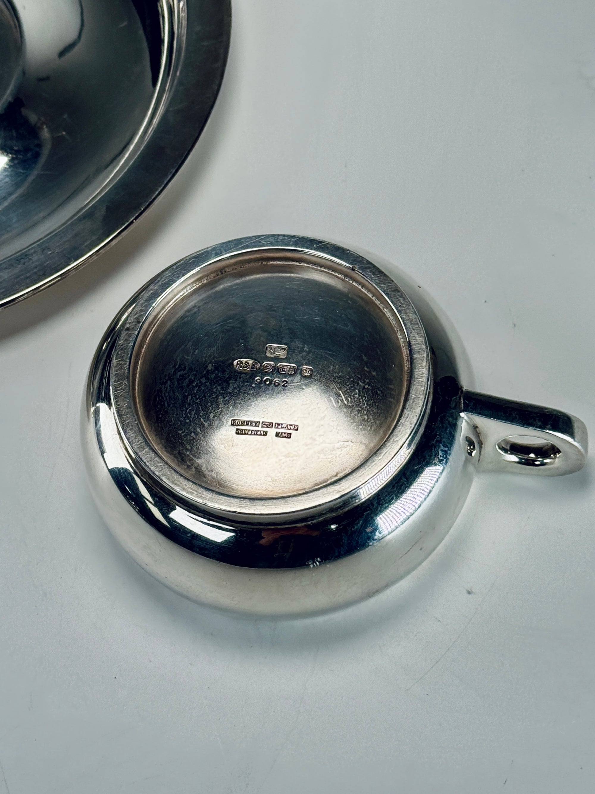 Silver Plated Cup & Saucer Set | R&B Silversmiths | 1920s Art Deco