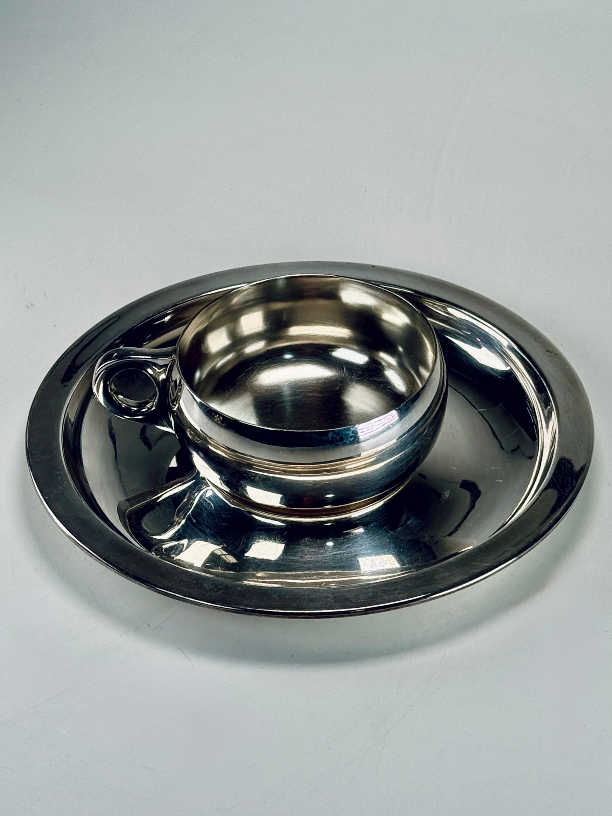 Silver Plated Cup & Saucer Set | R&B Silversmiths | 1920s Art Deco