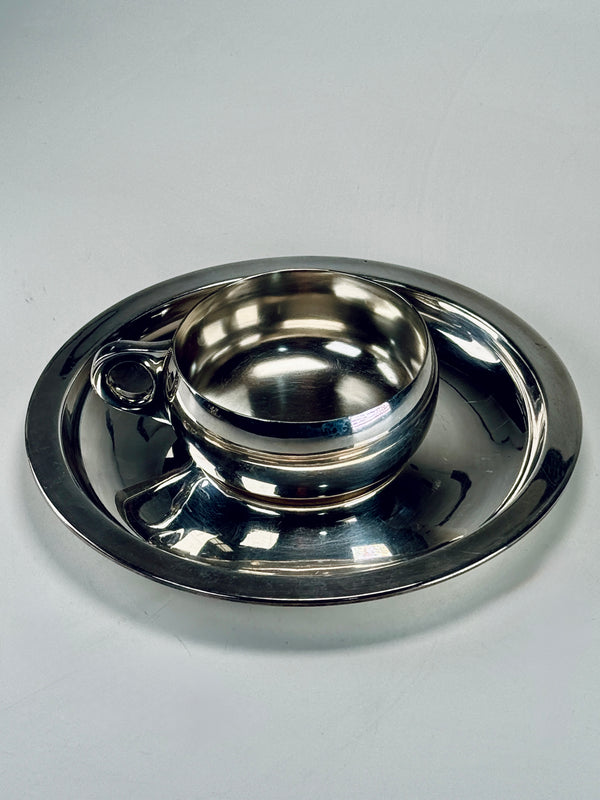 Silver Plated Cup & Saucer Set | R&B Silversmiths | 1920s Art Deco